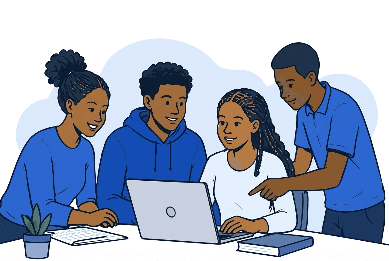 DASA learners working together at a laptop